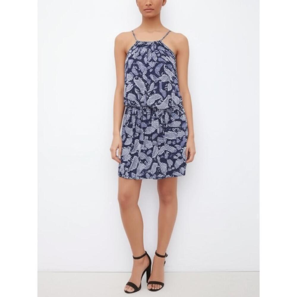 Blue Rain Womens Navy Paisley Dress Size L Spaghetti Strap Elastic Waist